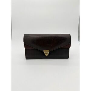 Princess Gardner Vintage Burgundy‎ Genuine Leather Checkbook Clutch Wallet Brass